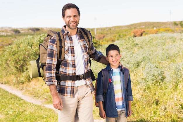 Father and son on a hike together