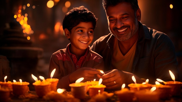 father and son holding a candle in their hand