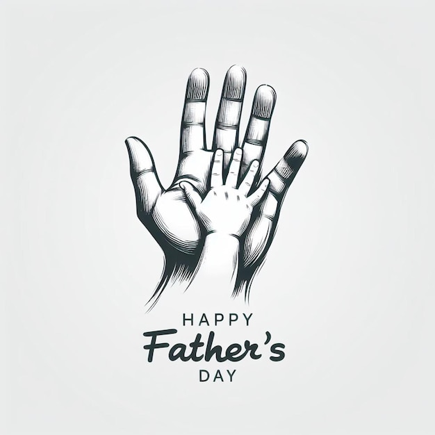 Father and son holding their hands and celebrating Happy Fathers Day on brush stock background