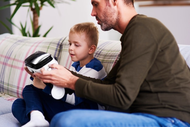 Father and son at home