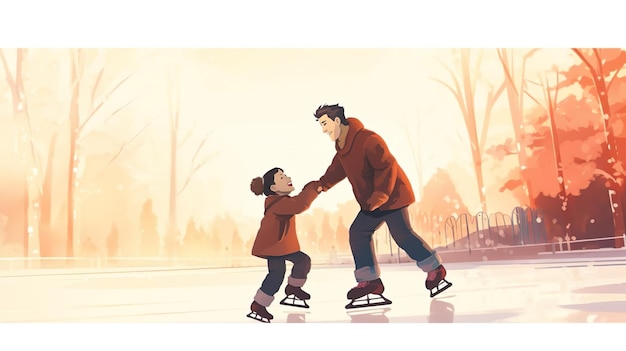 Father and son ice skatin