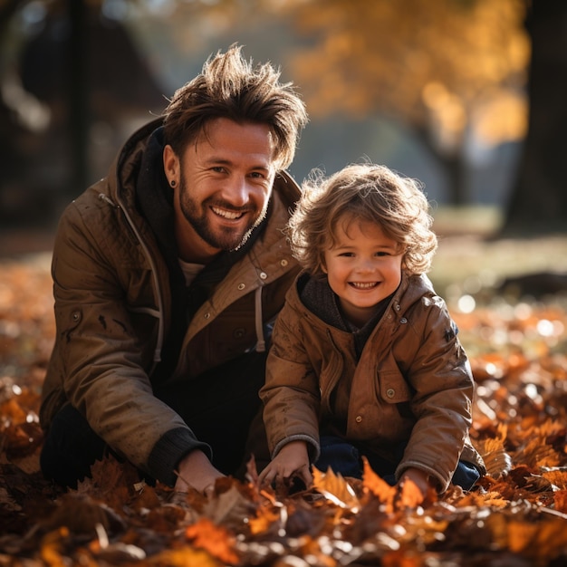 father and son in the park happy playing