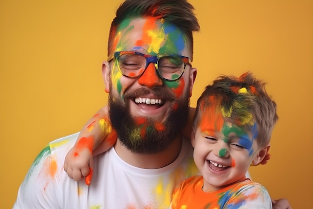 Father and son playing with paint generative ai