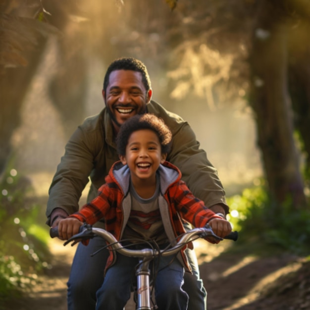 father and son riding a bicycle