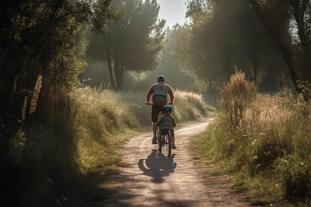 Father and son riding a bike together