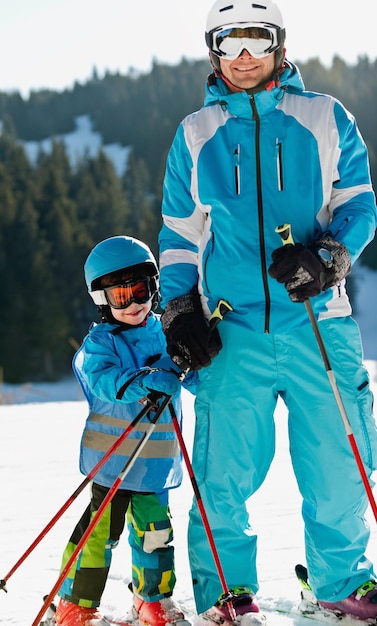 Father and son on skiing vacation