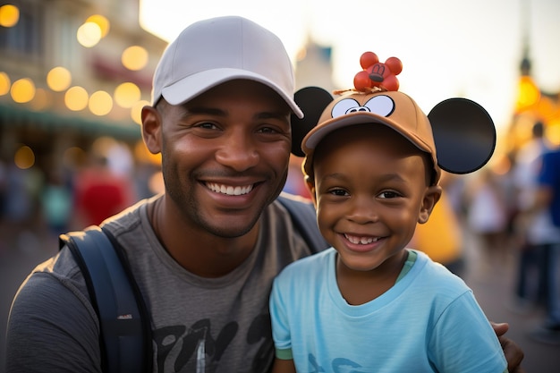 Father and son smiling at the camera