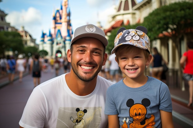 Father and son smiling at the camera