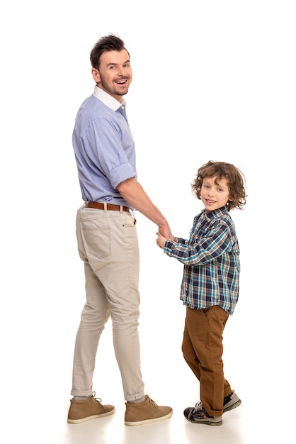 Father and son standing