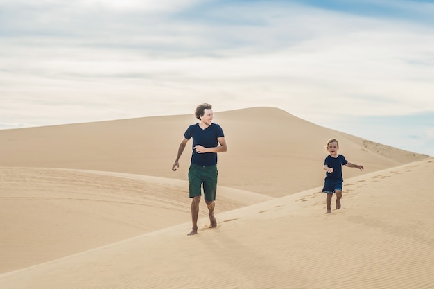 Father and son at the white desert