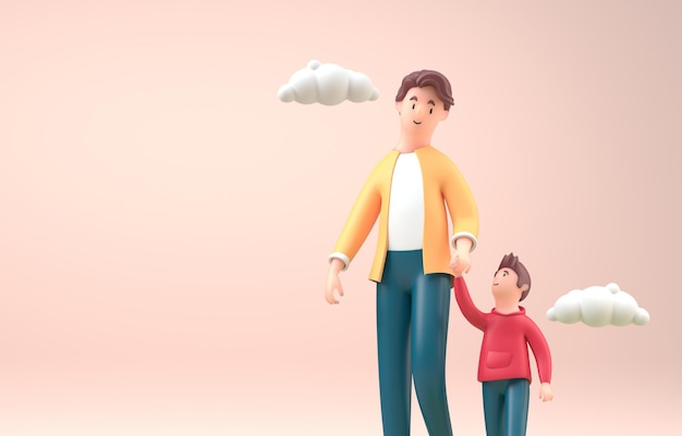 Father Walking with his Son 3D Illustration