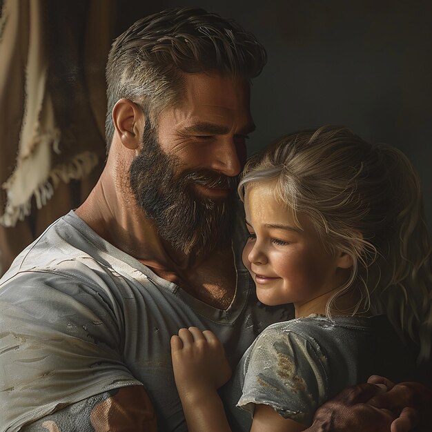 Photo father with beard and daughter