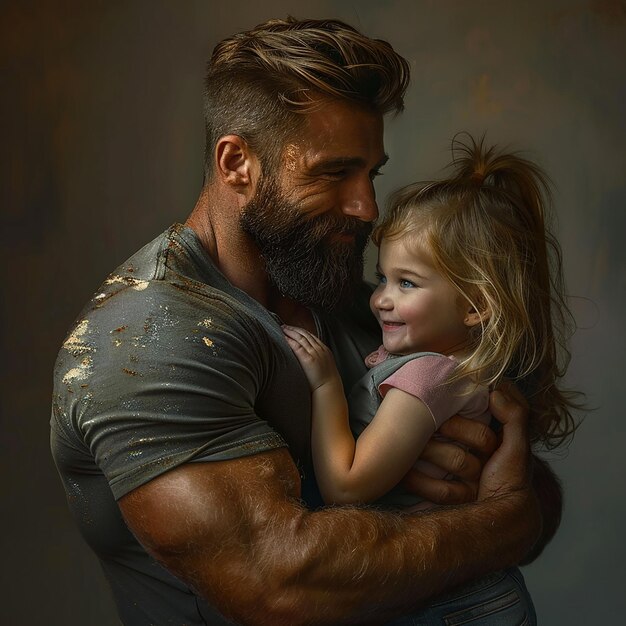 Photo father with beard and daughter