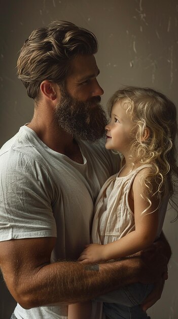 Photo father with beard and daughter