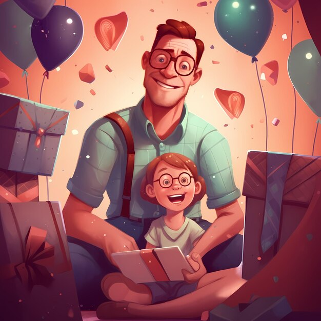 Father with child father and son Father's day illustration with parent and child clean design happy illustration