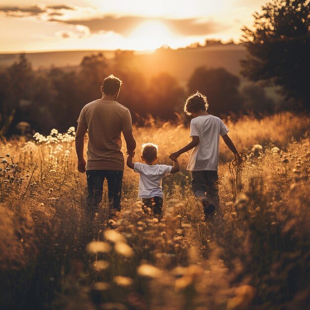 Foto padre con la figlia al tramonto