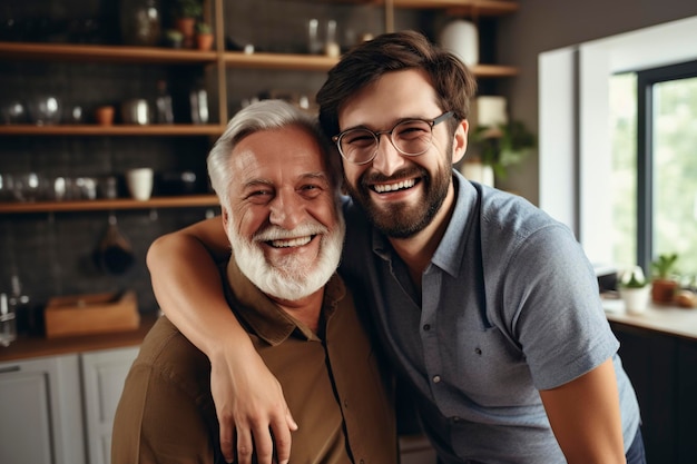 Foto padre con il figlio adulto che si abbraccia