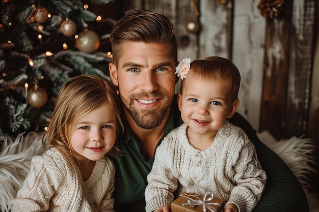 아버지와 그의 아이들은 소파에 앉아 매우 행복합니다.
