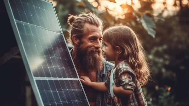 Foto padre_con_la_sua_piccola_figlia_carrying_solar_panel_at_t