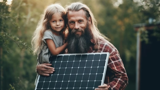 Foto padre_con_la_sua_piccola_figlia_carrying_solar_panel_at_t