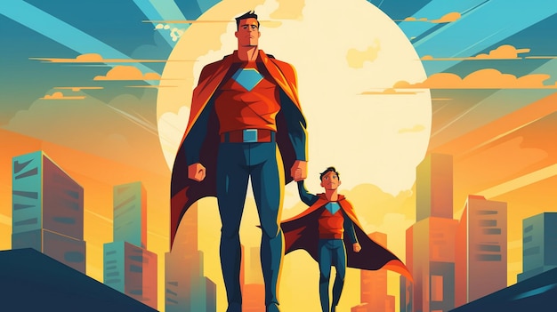 Photo father with his son love moment a father with son illustration vector art superhero father and son