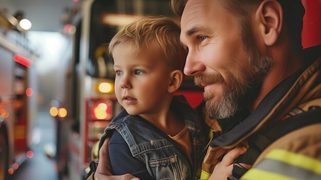 Father39s Day Celebration with Firefighter Dad and Child