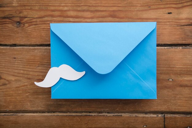Photo fathers day blue card envelope with white mustache
