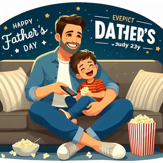 사진 fathers day celebration father and child watching a movie together on evening generated ai