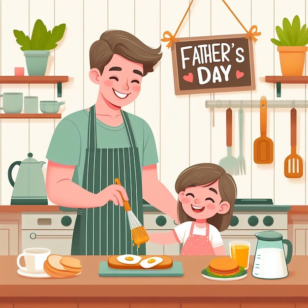 Fathers Day celebration father and child cooking breakfast together in the kitchen generated ai