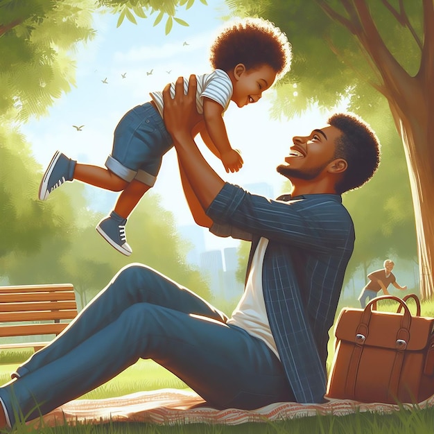 Fathers Day celebration father and child enjoying a heartwarming moment in the park generated ai