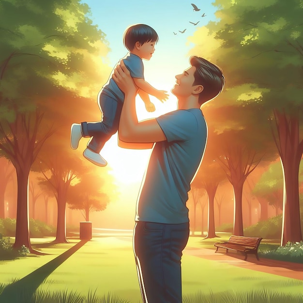 Fathers Day celebration father and child enjoying a heartwarming moment in the park generated ai