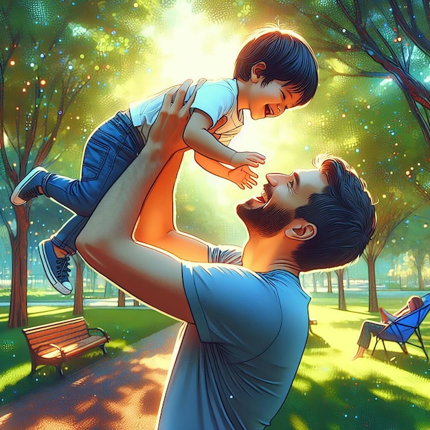 Fathers Day celebration father and child enjoying a heartwarming moment in the park generated ai