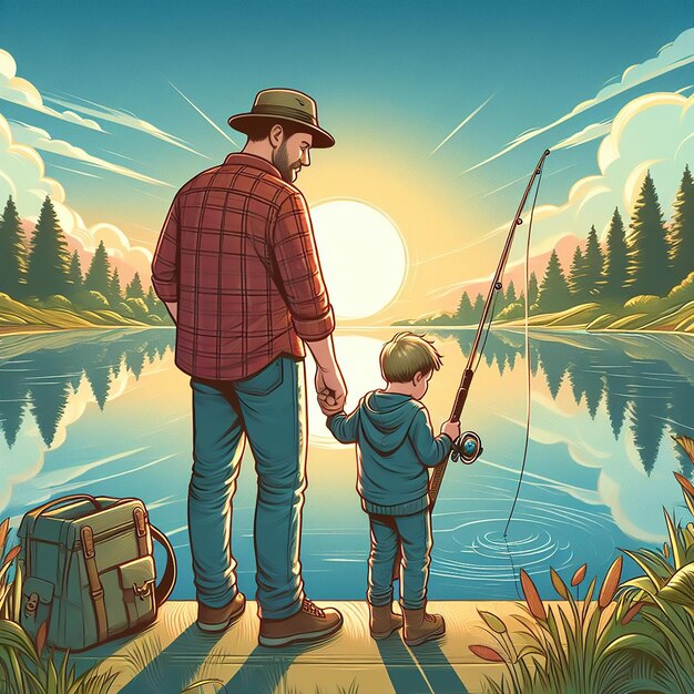 Fathers Day celebration father and child going on a fishing trip together generated ai