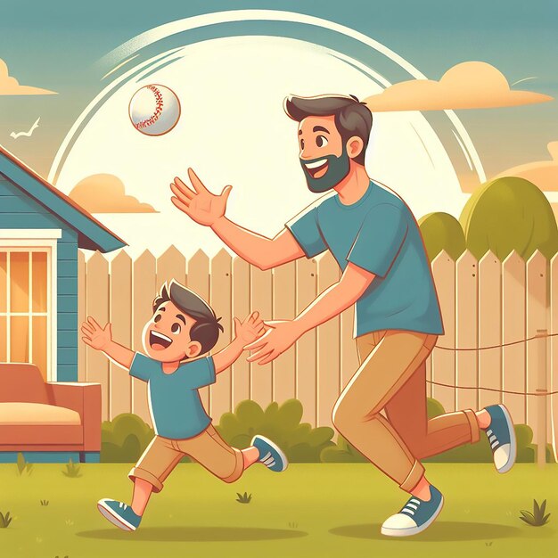 Fathers Day celebration father and child playing catch in the backyard afternoon on generated ai