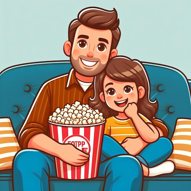 Fathers Day celebration father and child watching a movie together on evening generated AI