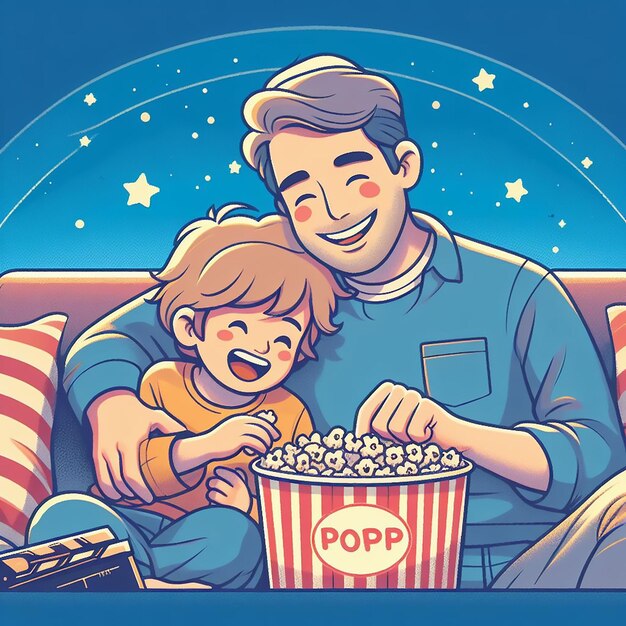 Fathers Day celebration father and child watching a movie together on evening generated AI