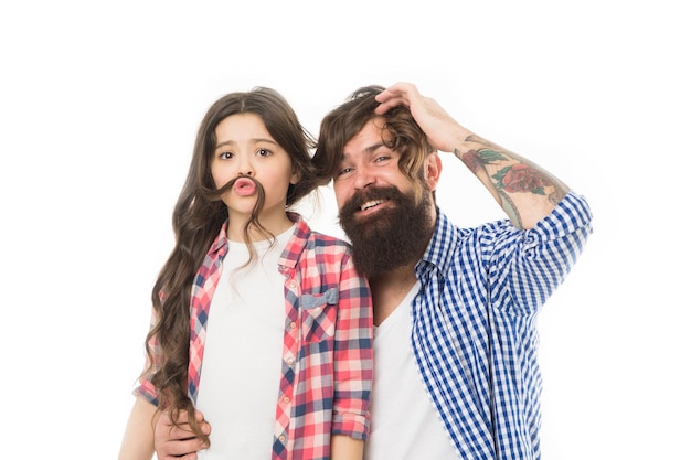 Fathers day concept father and daughter isolated on white happy little girl with father having fun together little child love her dad fathers day childrens day family bonds Family day