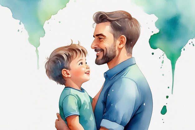 Fathers day Father with child watercolor Illustration AI GenerativexA