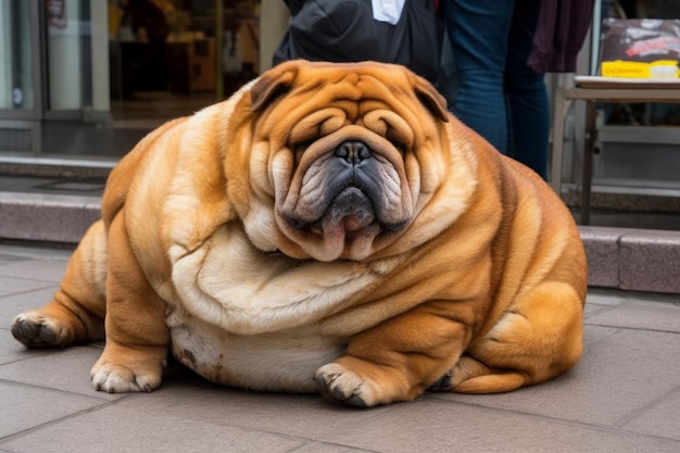 写真 路上で太った犬のペット generate ai