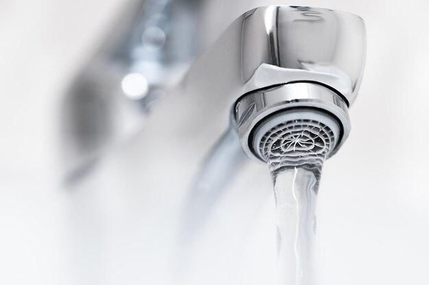 Faucet with hot water jet and steam closeup