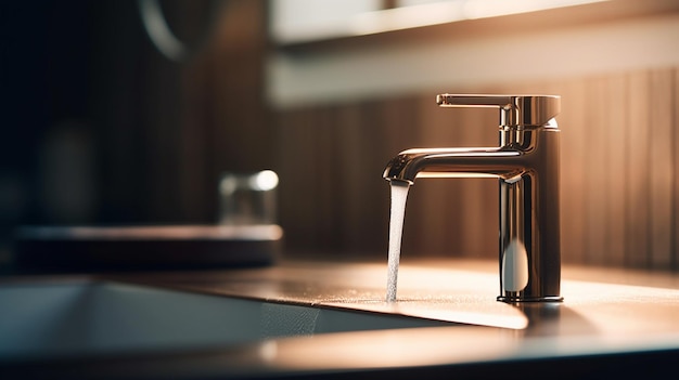 A faucet with water flowing out of it