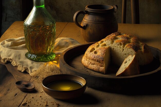 Faulty bread and oil for dipping