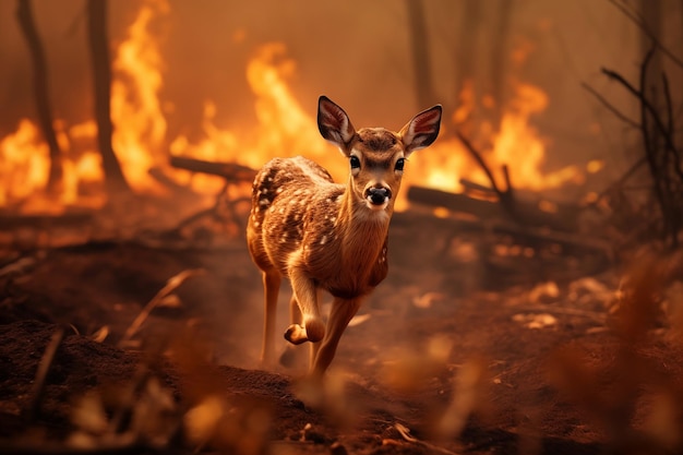 Faun vlucht voor het vuur in het bos.