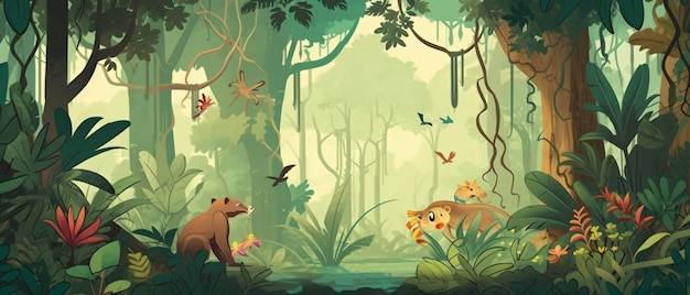 Fauna achtergrond met verschillende dieren in het bos