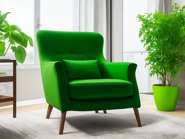 fauteuil in de groene woonkamer met kopieerruimte