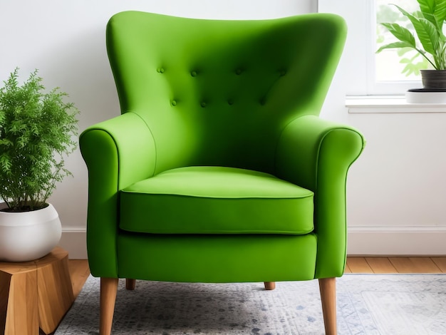 Foto fauteuil in de groene woonkamer met kopieerruimte