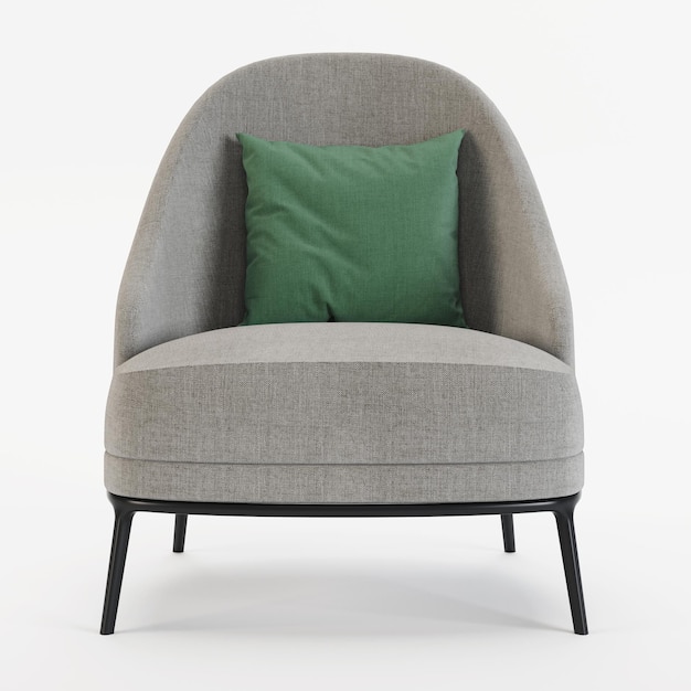 Fauteuil met een groen kussen op een witte achtergrond 3D-rendering