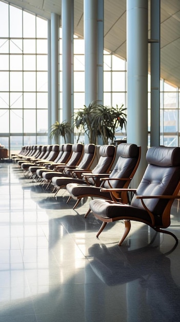 fauteuils en banken in een lege lounge op een vliegveld