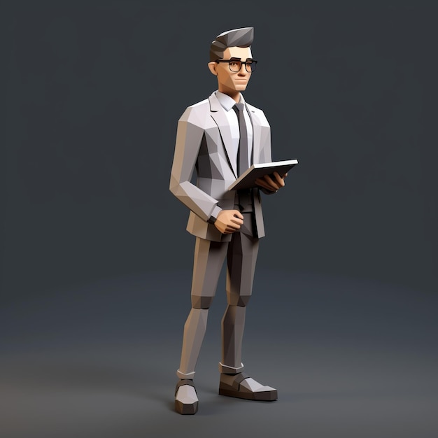 Фаувистское 3D-изучение персонажа Мужская фигура с планшетным компьютером