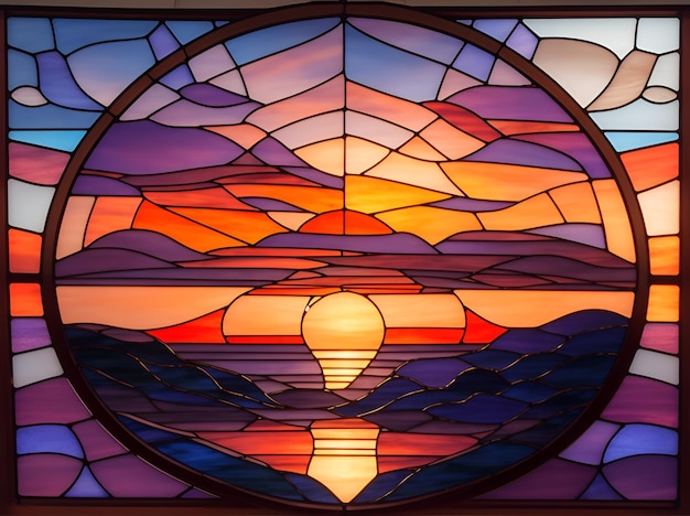 Photo the faux stained glass design with the sunset